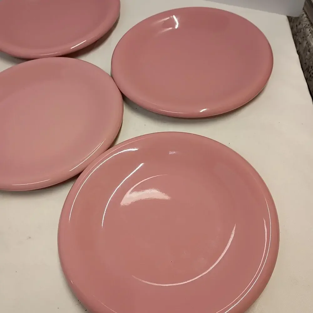 Mervyn’s Japan Salad Plates Salmon Pink Stoneware Vintage Set of 6